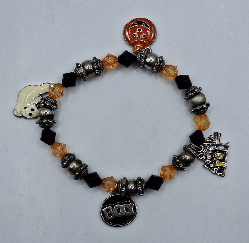 Halloween Beaded Stretch Bracelet With Charms Ghost Haunted House Boo Pumpkin gallery