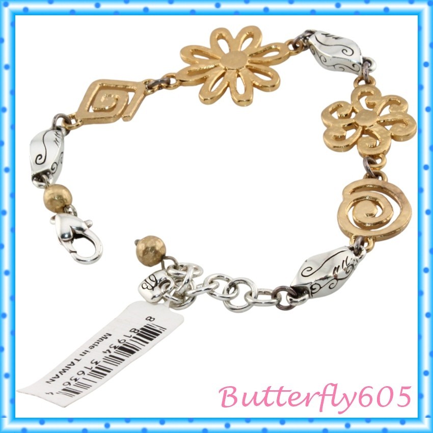 Brighton St Vincent's Two-Tone Flower Brushed Gold Bracelet NWT gallery
