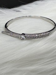 Cubic Zirconia Silver Cuff Bracelet Adjustable Open Bangle Minimalist Women Gift