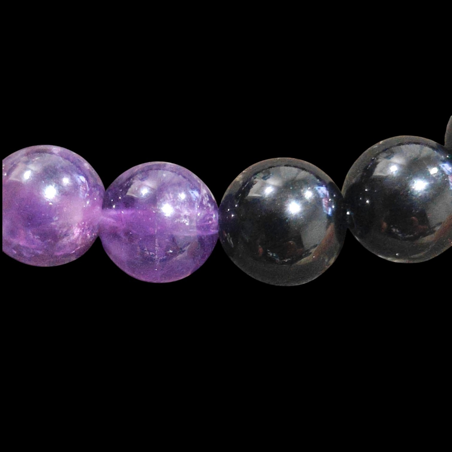 Black Tourmaline Amethyst Bracelet Natural Stones 8mm Stretches Unisex... gallery