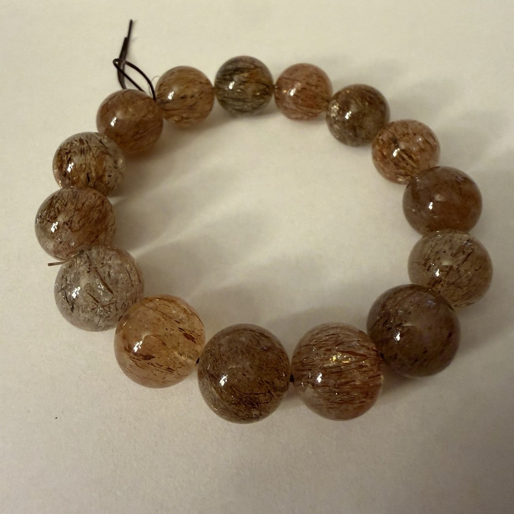 15mm Natural Copper Rutilated Super 7 Quartz Crystal Beads Bead Stretch Bracelet