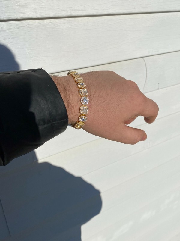 Solid 925 Sterling Silver 14k Gold Plated Baguette CZ Tennis Bracelet Hip Hop gallery