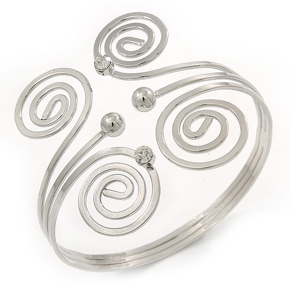 Greek Style Swirl Upper Arm, Armlet Bracelet In Rhodium Plating - 27cm L - gallery