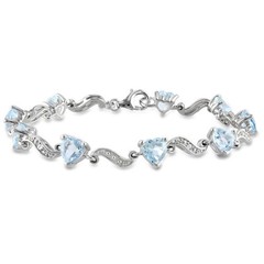 AMOUR 8 2/5 CT TGW Blue Topaz and Diamond Heart S-link Bracelet In Sterling