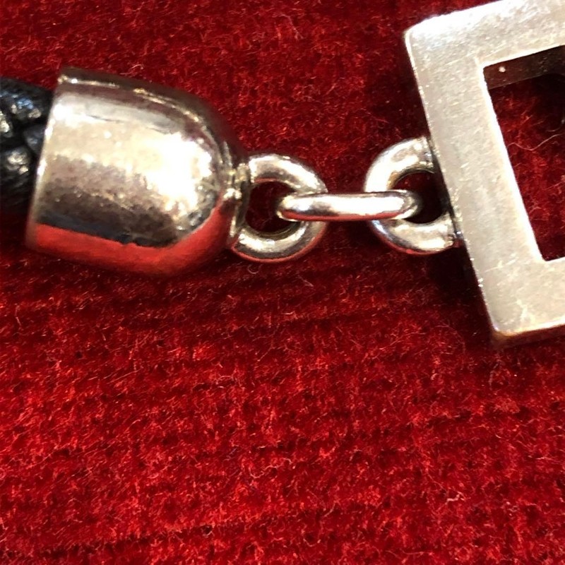 Dolce & Gabbana Bracelet Black Braided Leather Strap Silver-tone DC 7"long gallery
