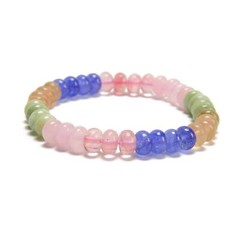 03-Multi-color Dyed Jade Smooth Rondelle Beaded Bracelet Size 5x8mm 7.5” Length