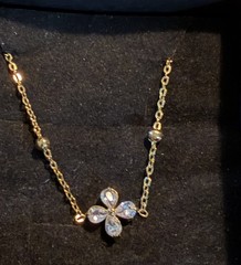 Boutique Bracelet CZ Clover On Gold Plated Stainless Steel