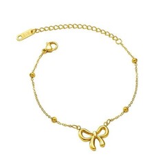 18K Gold-Plated Stainless Steel Bow of Elegance Charm Bracelet (8 Inch)