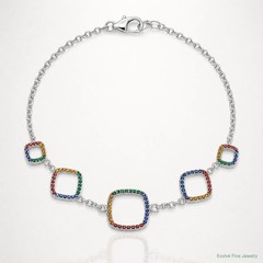 Sterling Silver With 1in Ext RH-Plated Multi-Color Nano Crystal Bracelet