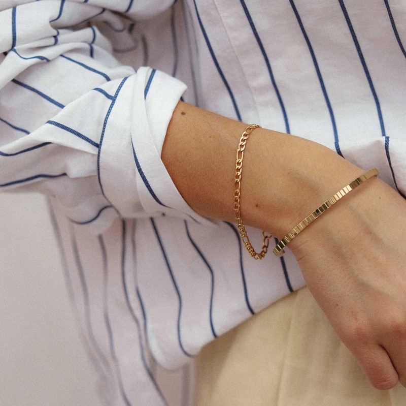 18k Gold Open Bangle Bracelet, Square Cuff Bracelet Adjustable, Stackable Bra... gallery
