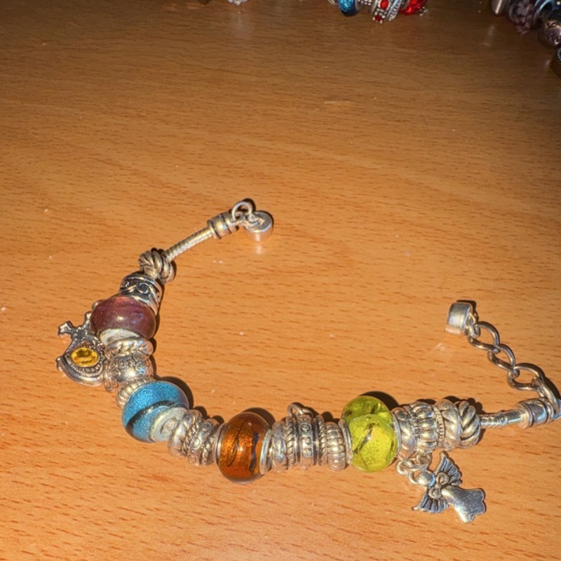 Snake Chain Beaded Charm Bracelet Multicolor Glass Beads Angel Lobster Closure gallery
