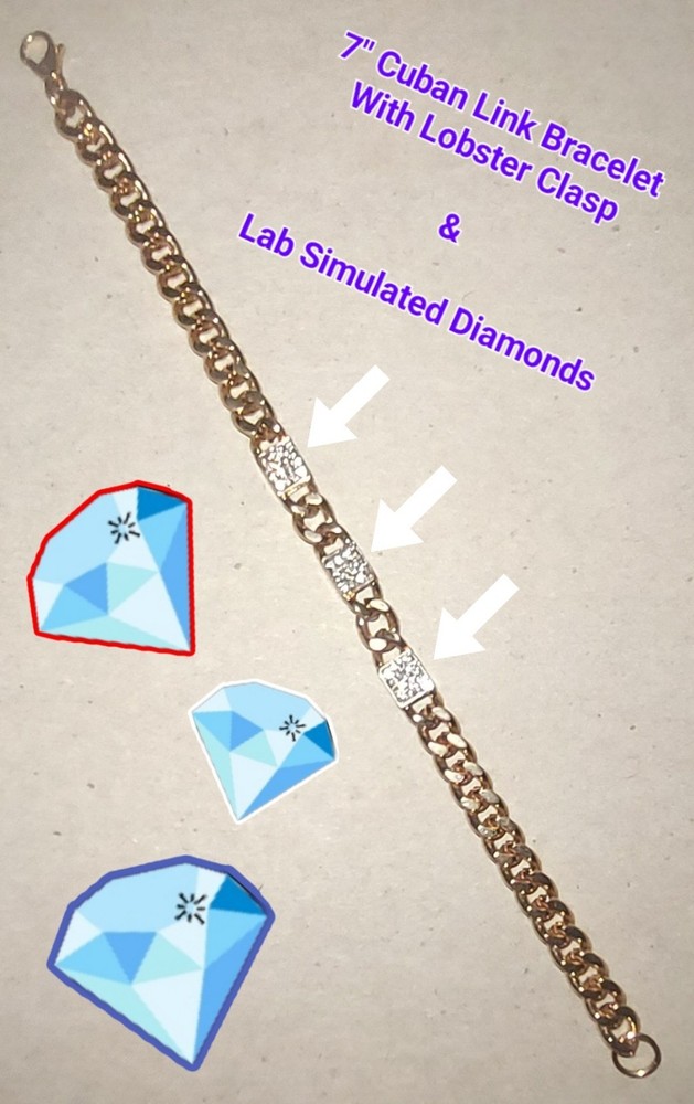 7" Cuban Link Bracelet - Lab Simulated Diamonds - Unisex (Male or Female) - NEW!