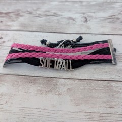 Softball Pink & Black Bracelet – Adjustable Size – Fair Condition