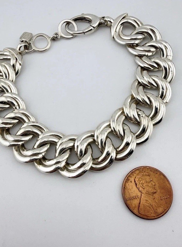 925 Sterling Silver Curb Link Chain Bracelet, Lobster Clasp, Signed gallery