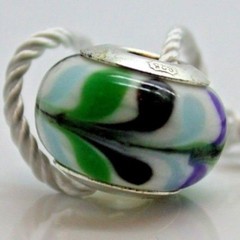 .925 STERLING SILVER PERSONA CHARM BLUE GREEN WAVED MURANO GLASS CHARM NEW B12