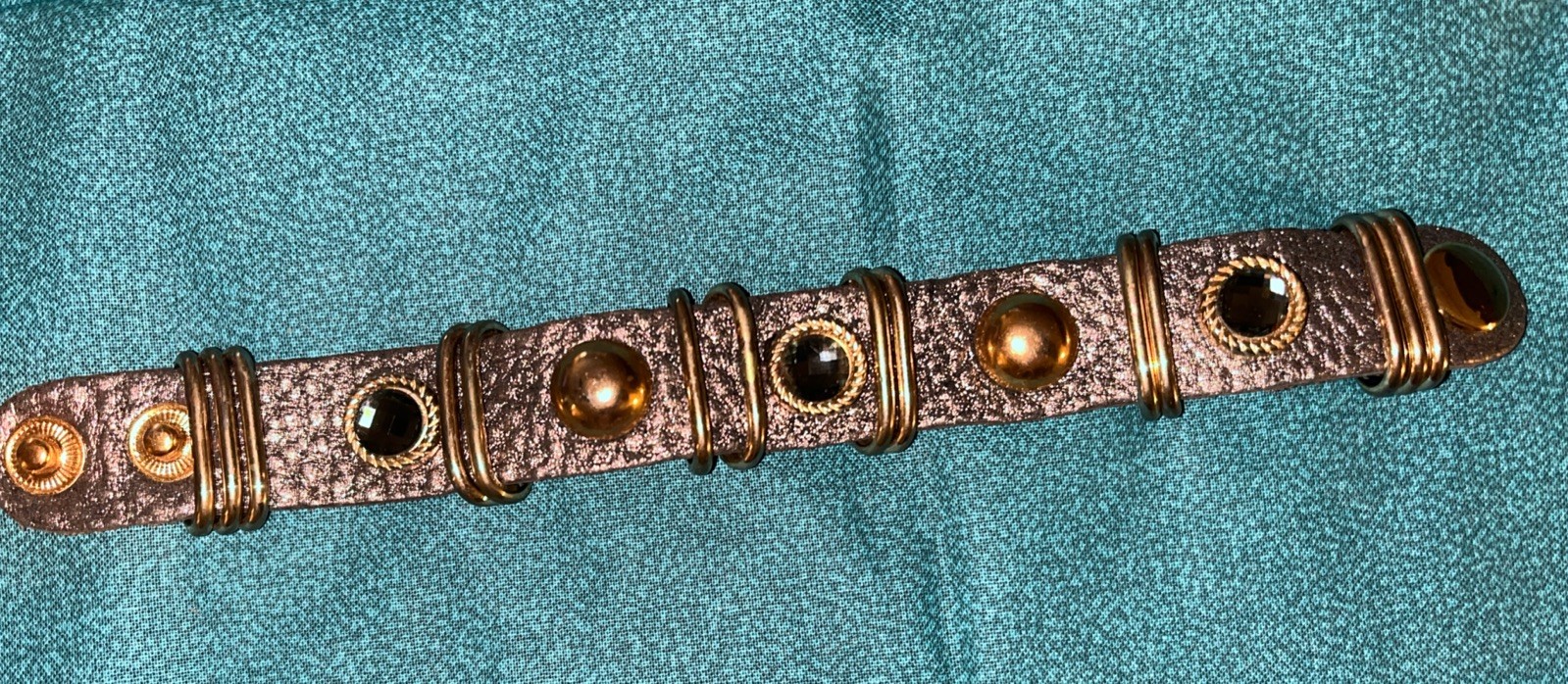 King Star Snap Button Leather Bracelet, Silver, Blue Stones, 7-8” Boho, Western gallery