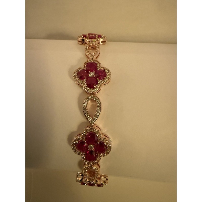 Women’s Goldtone Cubic Zirconia and Red Cloverleaf Gemstone Bracelet gallery