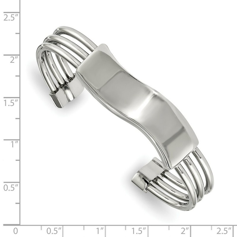 Stainless Steel Polished Waved ID Cuff Bangle gallery