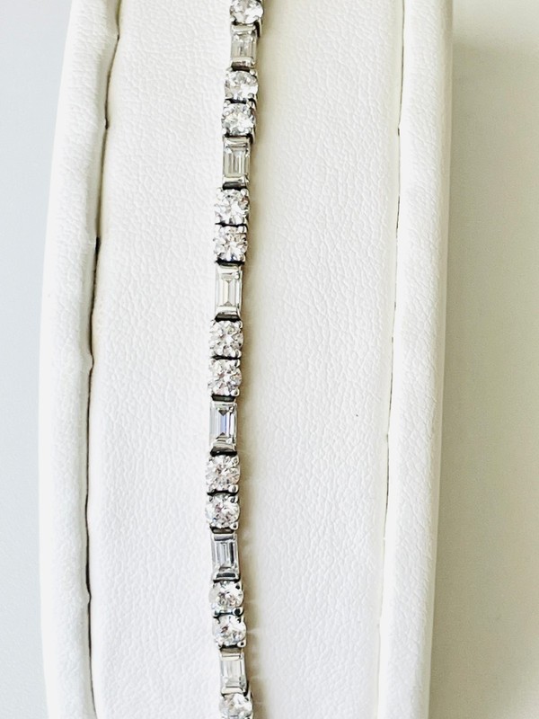 Diamonique 925 Sterling Silver Tennis Bracelet Round & Baguette CZ Box Clasp gallery