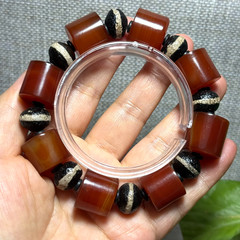 Natural Reddish Brown Agate Cylindrical Elastic Bracelet Meditation Soothing 14