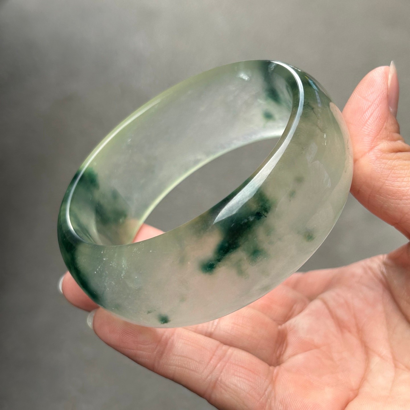 63MM Real Natural Myanmar high Ice Green Jade jadeite tyre bracelets bangle gallery
