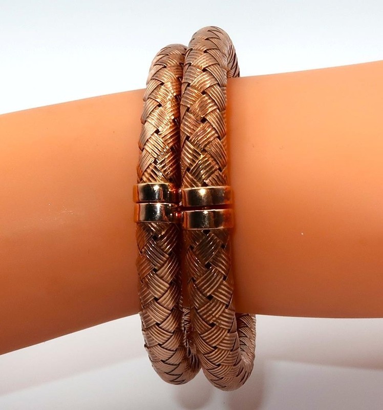 JACMEL JCM 925 Rose Gold Vermeil Weaved Hinged Bracelets, 2 3/4" Set of 2 gallery