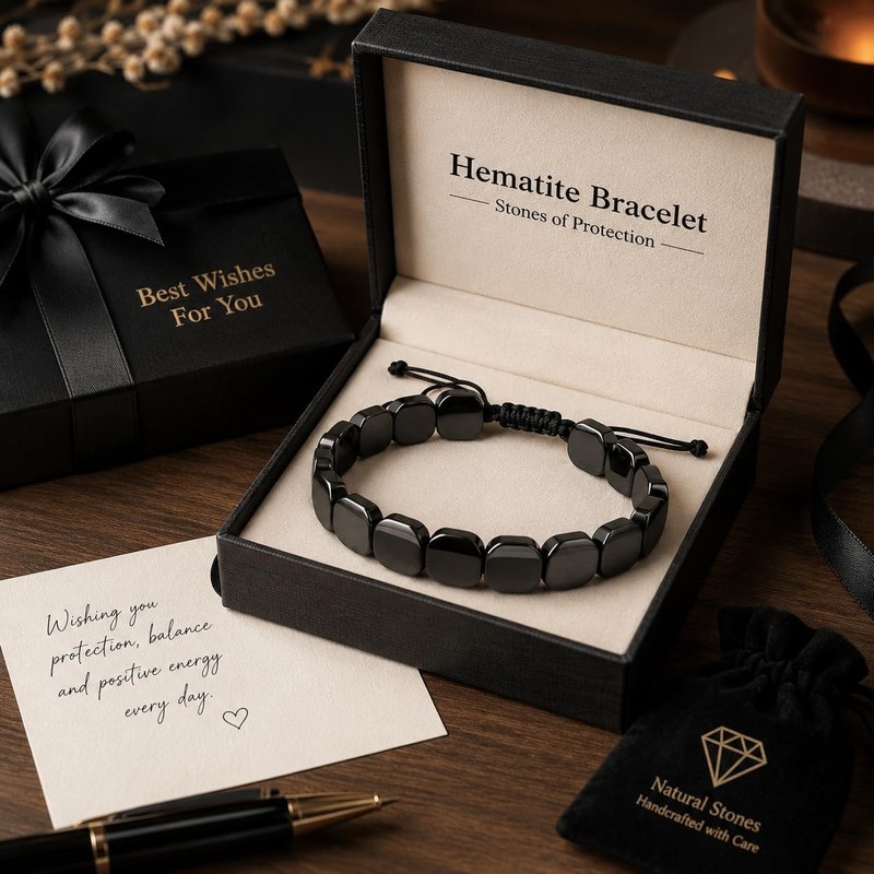 Hematite Stones Protection Bracelet For Men, Reignites Masculine Energy Squar... gallery