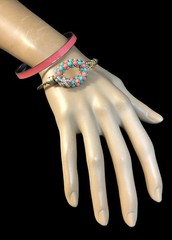Lot of 2 Bangle Bracelets Rhinestone Starfish Coral Teal And Coral Enamel VTG