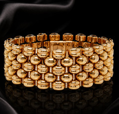VTG Gold Plated Chunky Bracelet Gold Geneve Swiss 18kt Panther Link 5 Row 1940s
