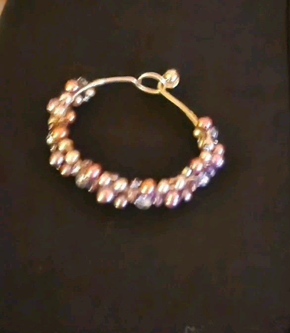 Purple Pearl & Crystal Aurora Borealis Irredescent Woven Bracelet Hand-crafted gallery