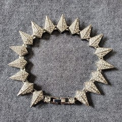 Rhinestone Spike Bracelet, 8 inch silver tone link bracelet