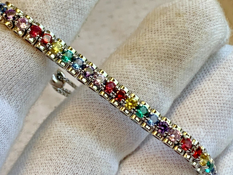 Sterling Silver Bracelet 7.74g Fine Jewelry 3.5"-9.5" Slide Clasp Rainbow Stones gallery