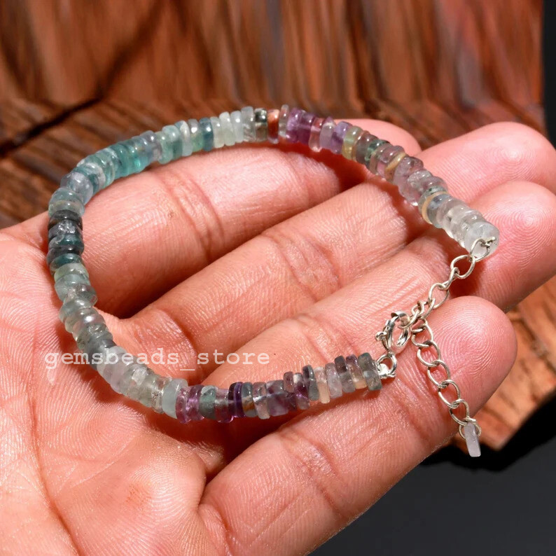 Fluorite Wheel shape 6-7MM Heishi Tyre Beads Smooth Genuine Gemstone Bracelet 7" gallery