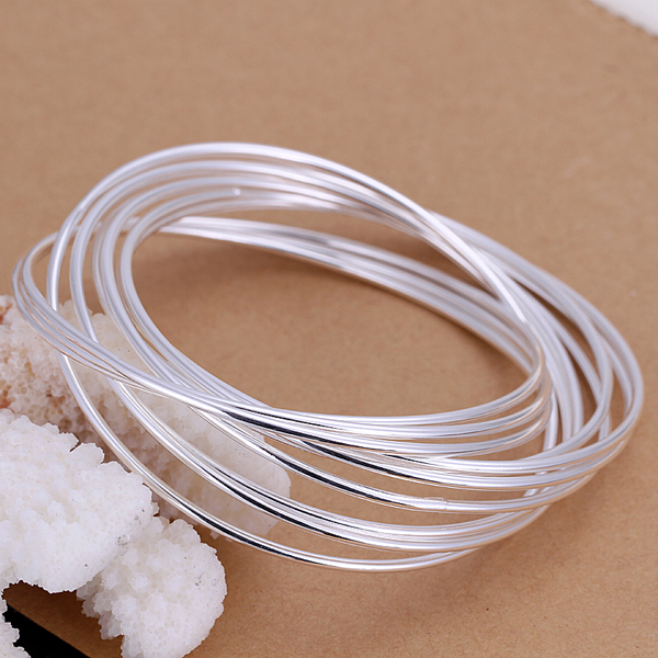 925 Sterling Silver Filled 10 hoops High Polished Solid Charm Bracelet Bangle gallery