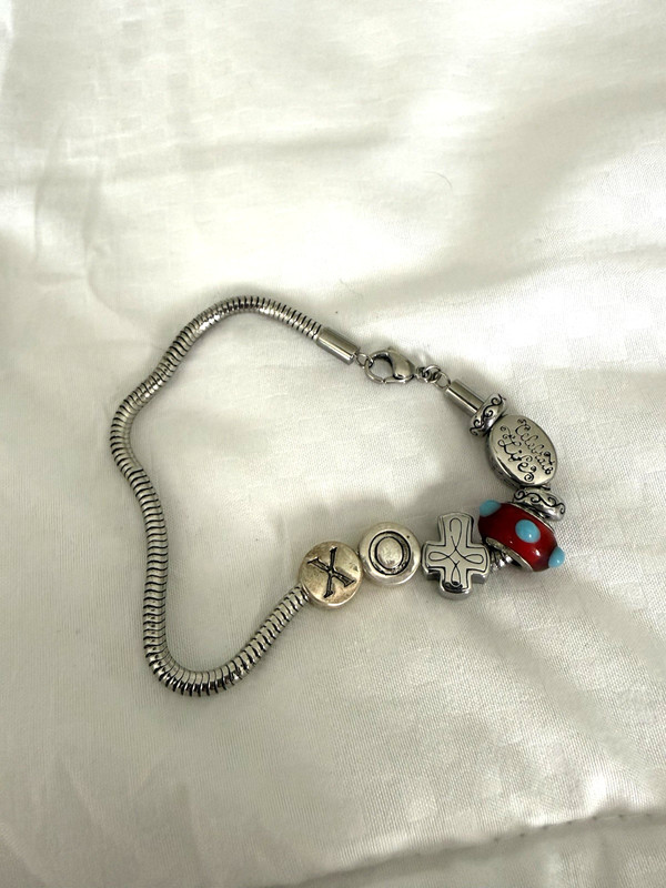 Pandora Snake Chain Bracelet w/Red Glass Bead 8 Inches gallery