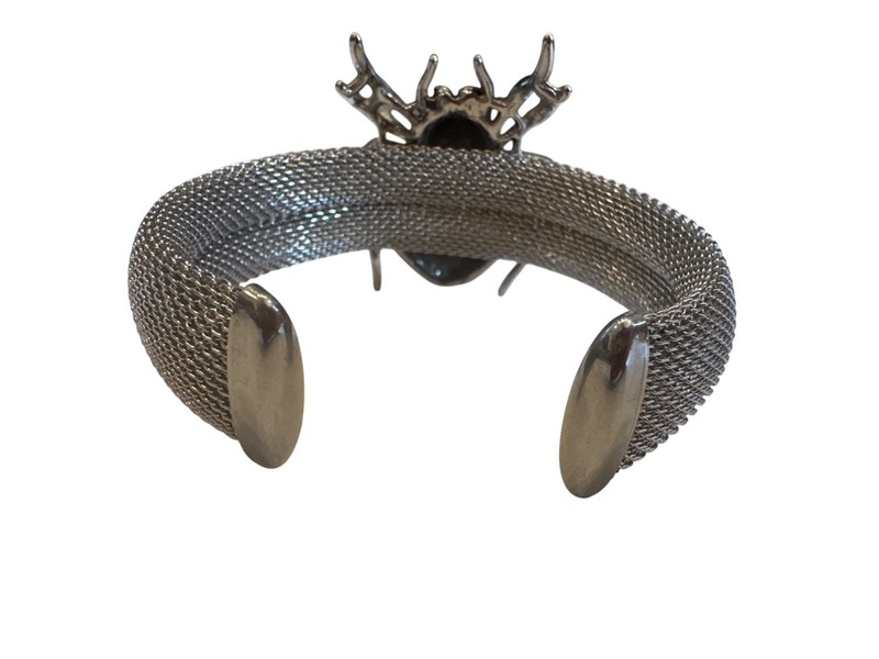 Spider Design Cuff Bracelet With Red Rhinestones & Silver Mesh Band gallery