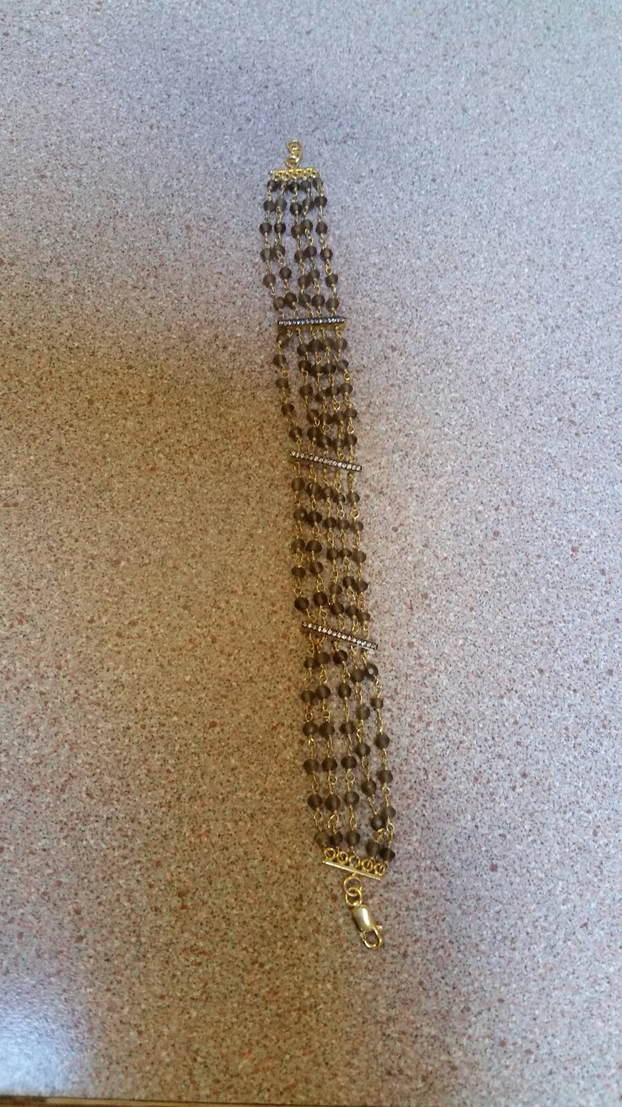 DELICATE GOLDPLATED 5 STRAND SMOKY QUARTZ STATION BRACELET 7 1/2 - 8 INCHES gallery
