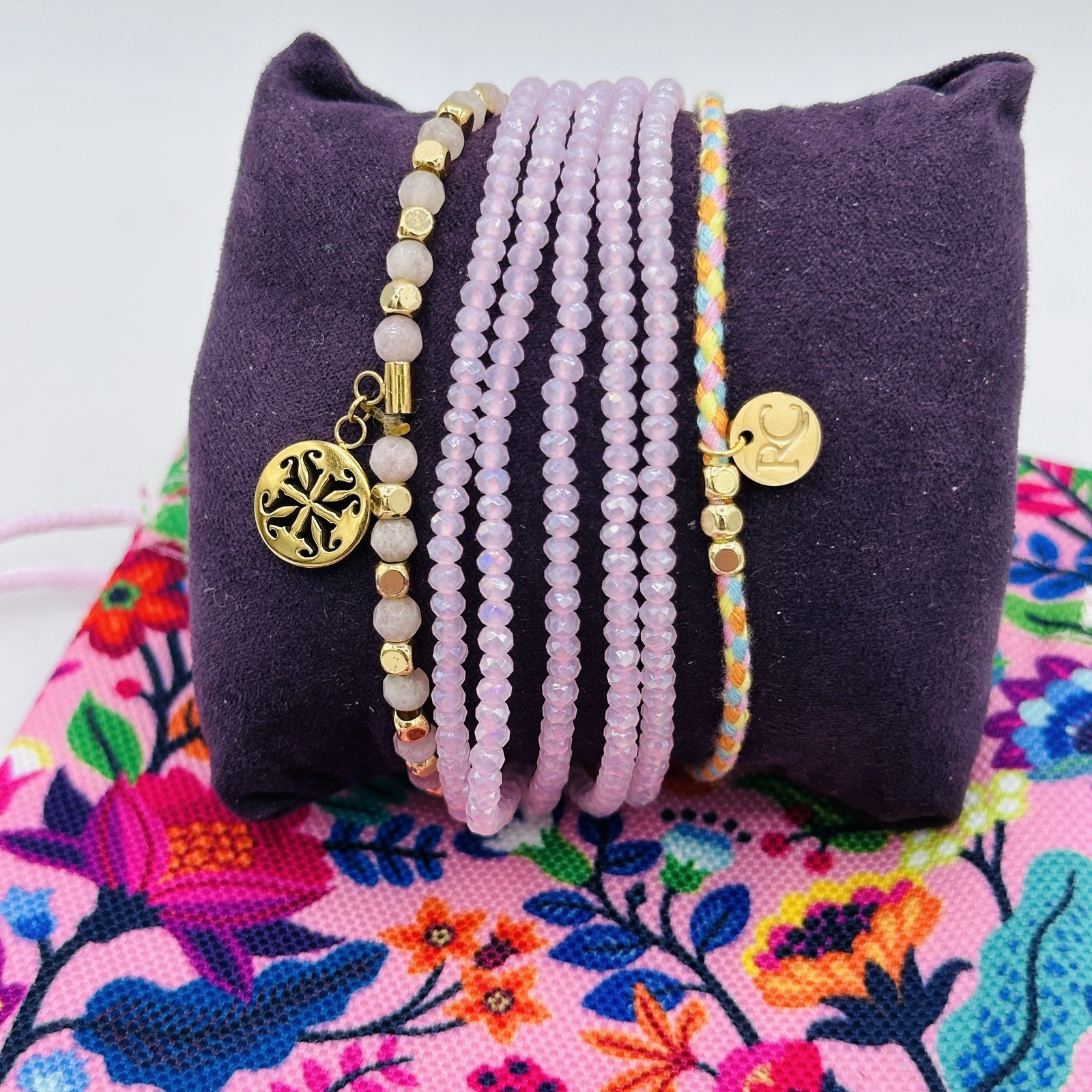 Rustic Cuff Pink Bracelet Stack Set Floral Gift Bag Adjustable gallery