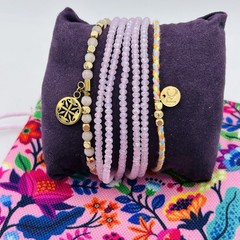 Rustic Cuff Pink Bracelet Stack Set Floral Gift Bag Adjustable