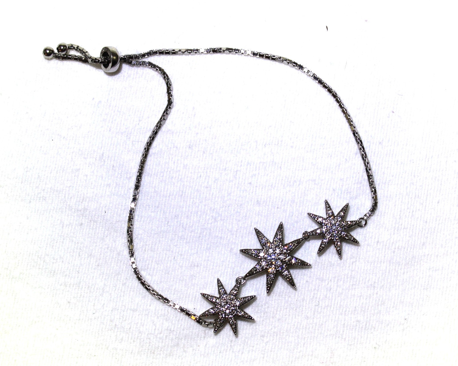 STERLING SILVER ADJUSTABLE WOMEN'S BRACELET W/ CZ STARS 925 CELESTIAL UP TO 10" gallery