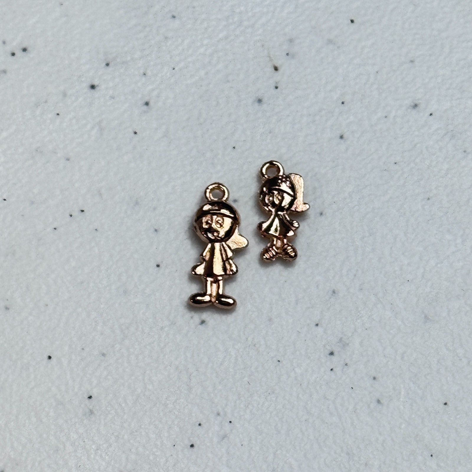 Gold Tone Bracelet Charm Pendant pair boy girl siblings children 1583-49a gallery