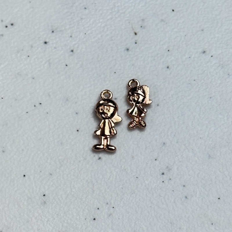 Gold Tone Bracelet Charm Pendant pair boy girl siblings children 1583-49a gallery
