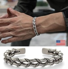 Men Bracelet Adjustable Open Bracelet Handmade Vintage Twist Cuff Silver Gift US