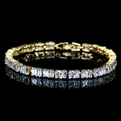 18k Gold Filled Tennis Bracelet made w Swarovski Crystal Stone Princess-Cut