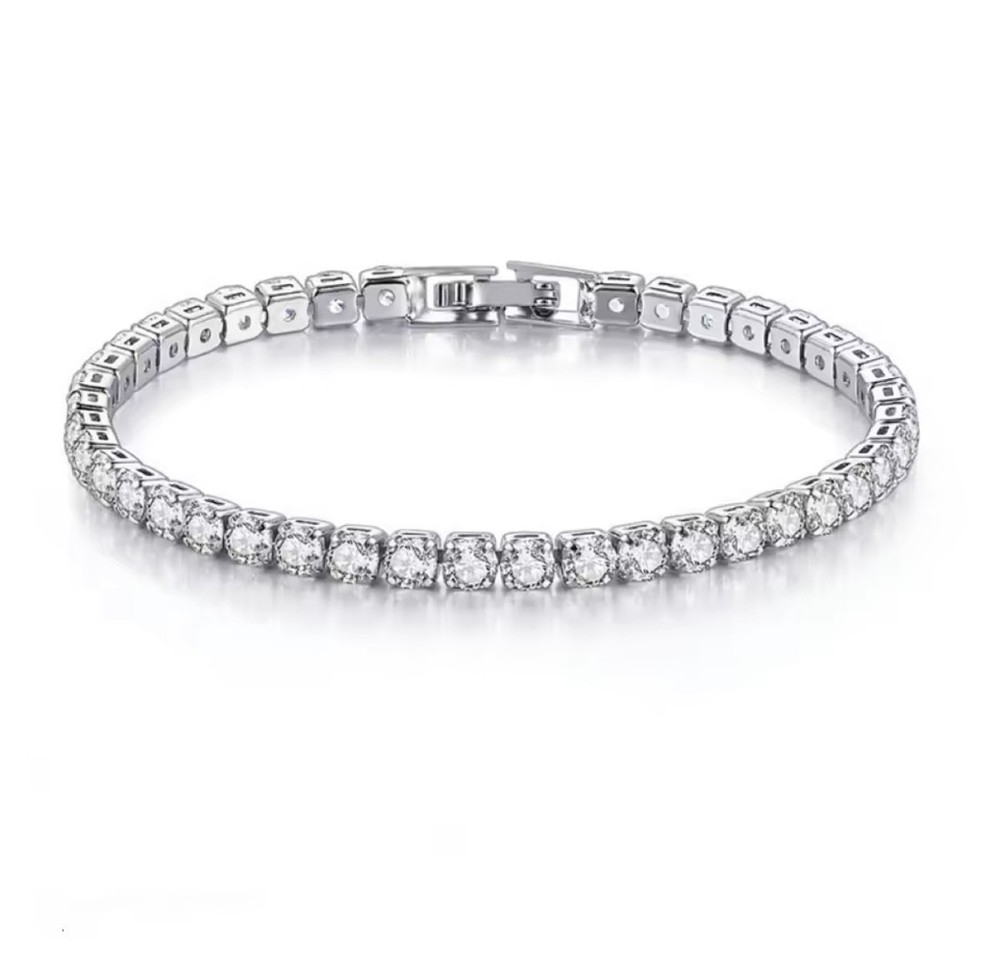 Stainless Steel Silver Tennis Bracelet - 17cm - 3mm Cubic Zirconia - Affordable