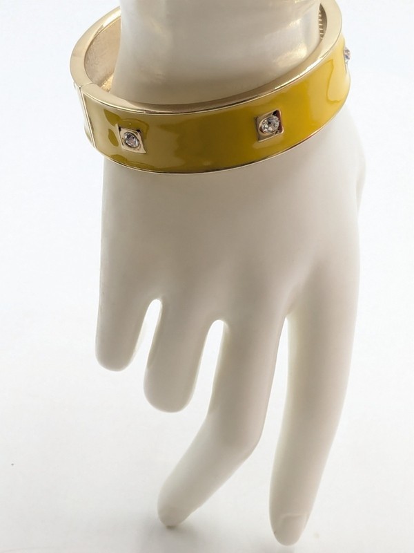 Sequin Yellow Enamel Hinged Bracelet Rhinestone Accents NWOT gallery
