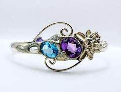 OOAK Amethyst, Topaz, Pearl Fairy Fantasy Sterling Silver 925 Cuff Claw Bracelet