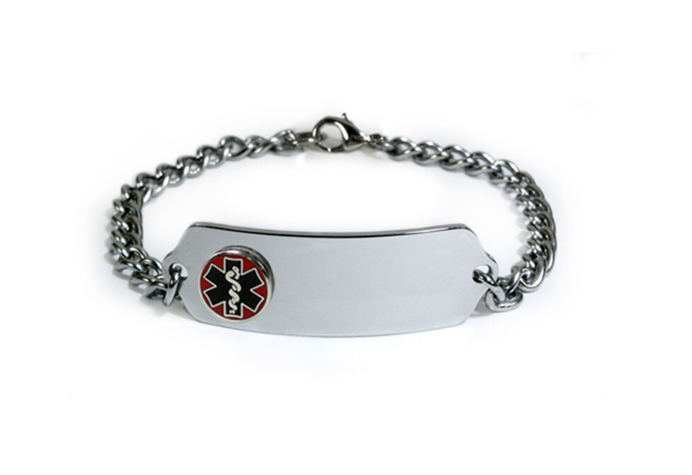 Medical Alert ID Bracelet with Raised emblem and curb chain. Free medical Card! gallery