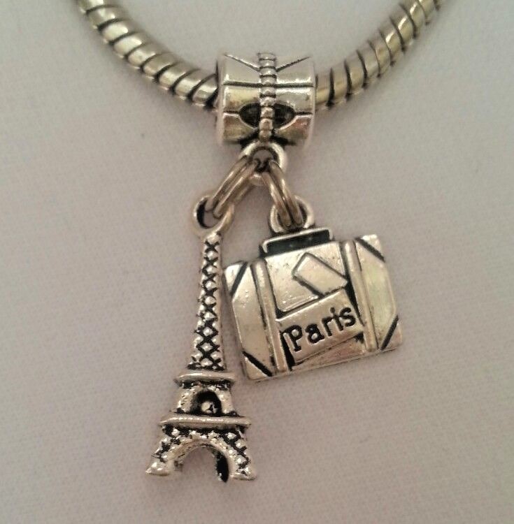 Travel France Paris Eiffel Tower Suitcase Charm Pendant Bead f/European Bracelet gallery