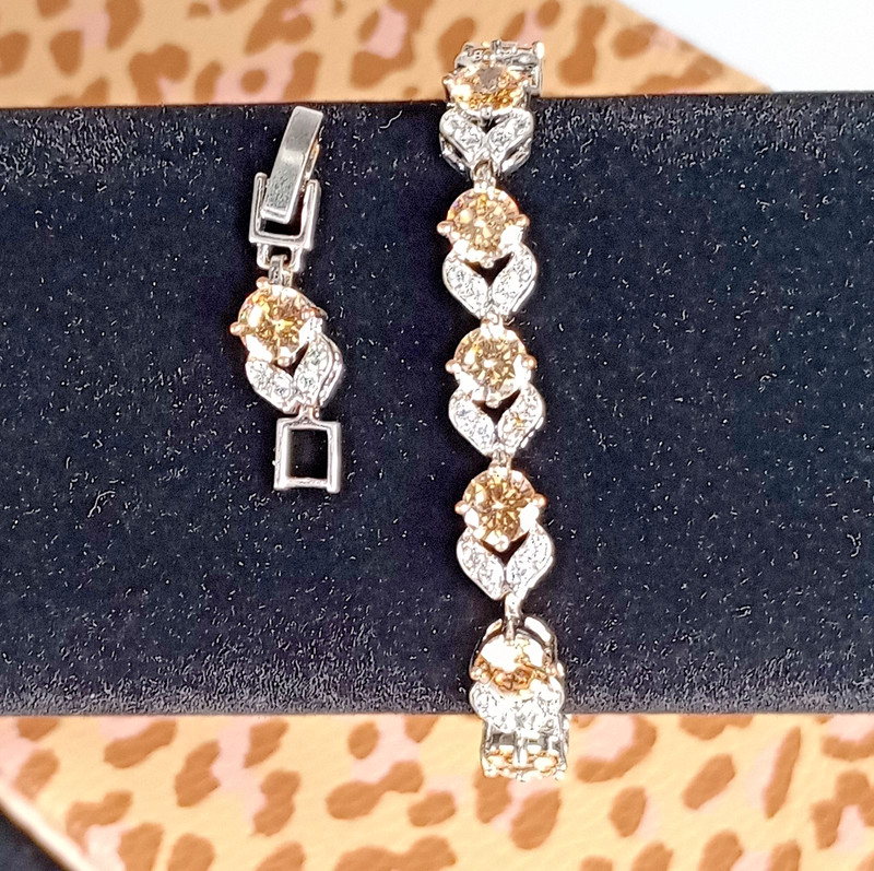 Silver Tone Champagne Rhinestone Tennis Bracelet 7" Elegant Formal Jewelry gallery
